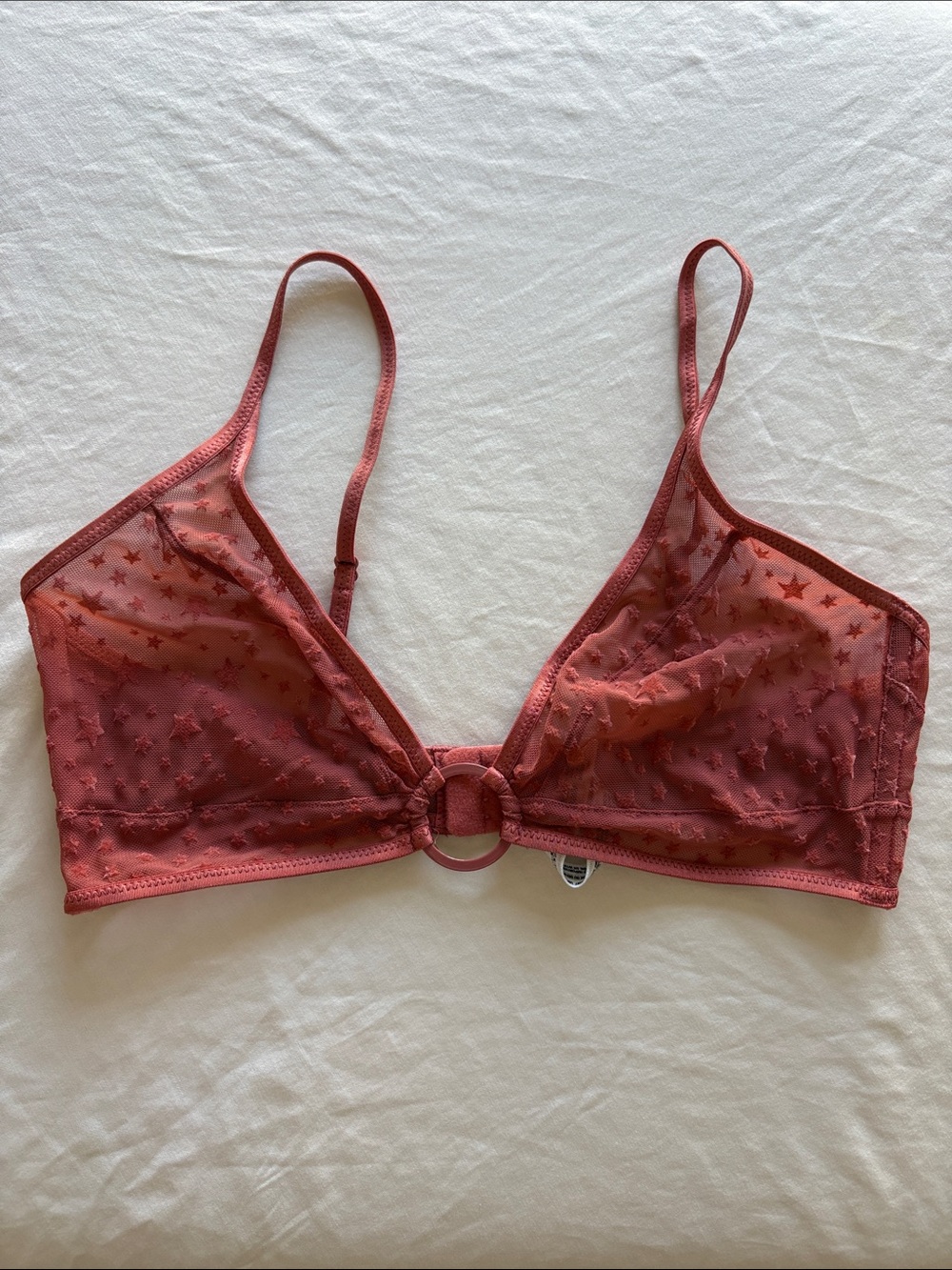 Free People Star-Embroidered Sheer Bralette in Rust Red